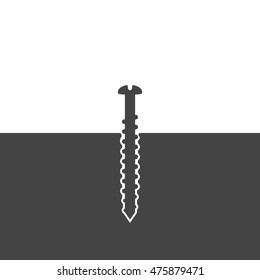 Screw screwed into the surface, 2d vector logo illustration, eps 8