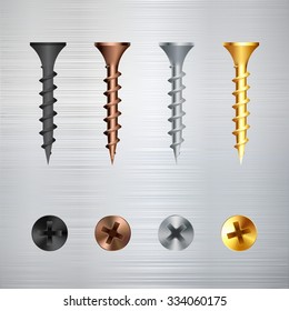 screw set on a metal background. Vector illustration.