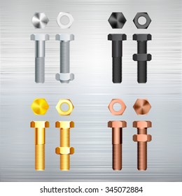 screw set on a metal background. Vector illustration.