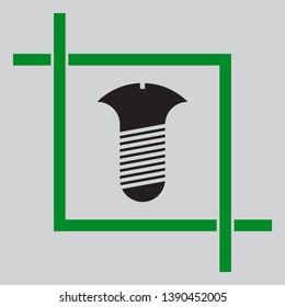 Screw sign. Black icon inside green crop tool at light gray background