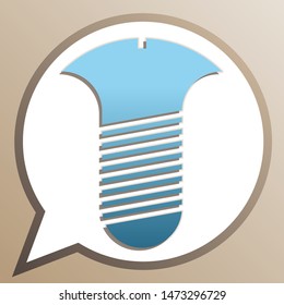 Screw sign. Bright cerulean icon in white speech balloon at pale taupe background. Illustration.