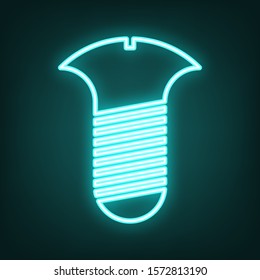 Screw sign. Cyan neon icon in the dark. Bluring. Luminescence. Illustration.