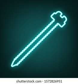 Screw sign illustration. Cyan neon icon in the dark. Bluring. Luminescence. Illustration.