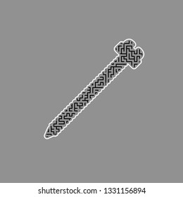 Screw sign illustration. Vector. Black maze filled icon with white border at gray background.