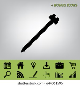 Screw sign illustration. Vector. Black icon at gray background with bonus icons 