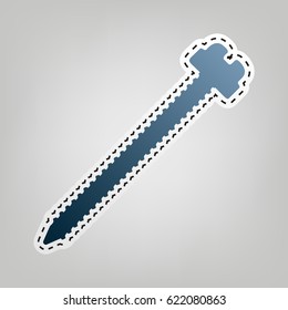 Screw sign illustration. Vector. Blue icon with outline for cutting out at gray background.