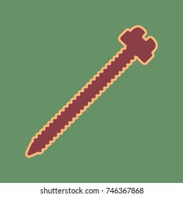 Screw sign illustration. Vector. Cordovan icon and mellow apricot halo with light khaki filled space at russian green background.
