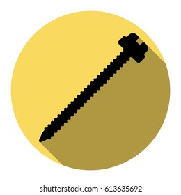 Screw sign illustration. Vector. Flat black icon with flat shadow on royal yellow circle with white background. Isolated.