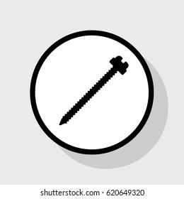 Screw sign illustration. Vector. Flat black icon in white circle with shadow at gray background.