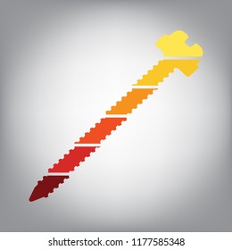 Screw sign illustration. Vector. Horizontally sliced icon with colors from sunny gradient in gray background.