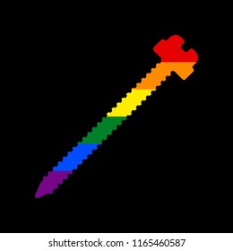 Screw sign illustration. Vector. Icon with colors of LGBT flag at black background.