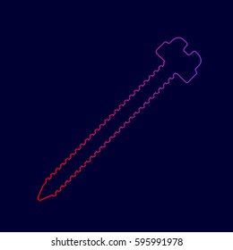 Screw sign illustration. Vector. Line icon with gradient from red to violet colors on dark blue background.