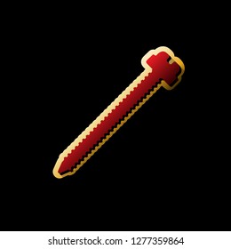 Screw sign illustration. Vector. Red icon with small black and limitless shadows at golden sticker on black background.