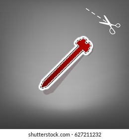 Screw sign illustration. Vector. Red icon with for applique from paper with shadow on gray background with scissors.