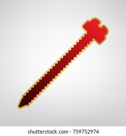 Screw sign illustration. Vector. Red icon on gold sticker at light gray background.