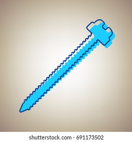 Screw sign illustration. Vector. Sky blue icon with blue contour on beige background.