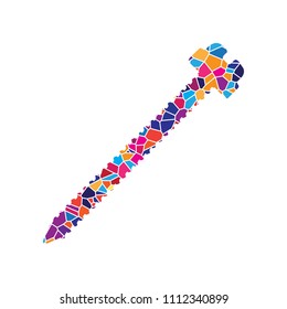 Screw sign illustration. Vector. Stained glass icon on white background. Colorful polygons. Isolated.