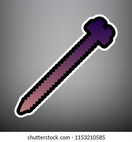 Screw sign illustration. Vector. Violet gradient icon with black and white linear edges at gray background.