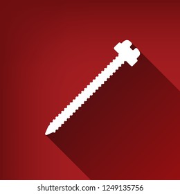 Screw sign illustration. Vector. White icon with limitless shadow at ruby red background.