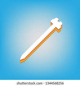 Screw sign illustration. Vector. White icon with 3d warm-colored gradient body at sky blue background.
