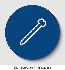Screw sign illustration. Vector. White contour icon in dark cerulean circle at white background. Isolated.