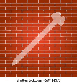 Screw sign illustration. Vector. Whitish icon on brick wall as background.
