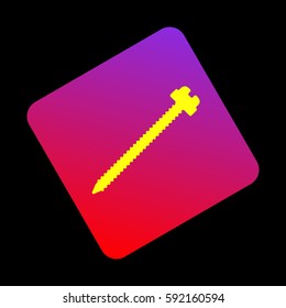 Screw sign illustration. Vector. Yellow icon at violet-red gradient square with rounded corners rotated for dynamics on black background.