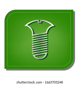 Screw sign. Silver gradient line icon with dark green shadow at ecological patched green leaf. Illustration.