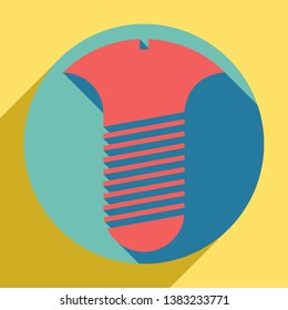 Screw sign. Sunset orange icon with llapis lazuli shadow inside medium aquamarine circle with different goldenrod shadow at royal yellow background.