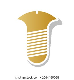 Screw sign. Vector. Golden gradient icon with white contour and rotated gray shadow at white background.