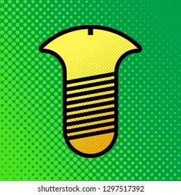 Screw sign. Vector. Pop art orange to yellow dots-gradient icon with black contour at greenish background.