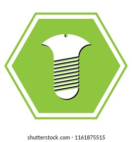 Screw sign. Vector. White icon with black shadow at yellow green honeycomb on white background.