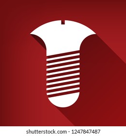 Screw sign. Vector. White icon with limitless shadow at ruby red background.
