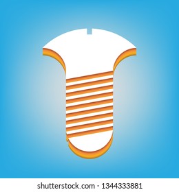 Screw sign. Vector. White icon with 3d warm-colored gradient body at sky blue background.