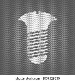 Screw sign. Vector. White knitted icon on gray knitted background. Isolated.