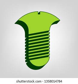 Screw sign. Vector. Yellow green solid icon with dark green external body at light colored background.