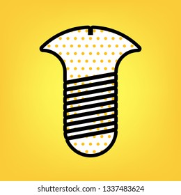Screw sign. Vector. Yellow polka dot white icon with black contour at warm yellow background.