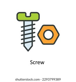 Iconos del contorno de relleno del vector de tornillo. Material gráfico simple