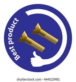 Screw vector icon. Best product white wording on blue background.
