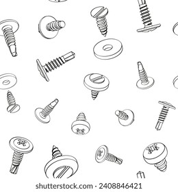 screw, washer, self-tapping screw seamless pattern Vector illustration