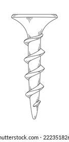 screw working drawing, small sharp tailed self-tapping screws black and white art sketch vector