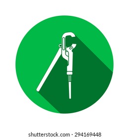 Screw wrench, pliers, adjustable spanner, wrench, key icon. Repair, fix, building, connection tool symbol. Round circle flat icon with long shadow. Flat design. Vector