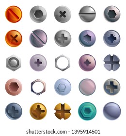 Screw-bolt icons set. Cartoon set of screw-bolt vector icons for web design