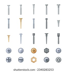 Screw-bolt icons set cartoon vector. Head screw. Nail tool