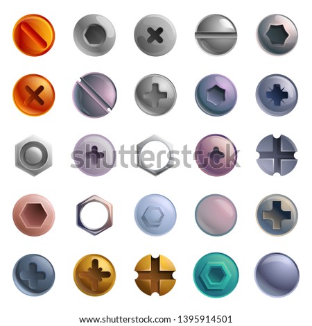 Screw-bolt icons set. Cartoon set of screw-bolt vector icons for web design