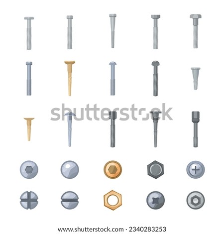 Screw-bolt icons set cartoon vector. Head screw. Nail tool