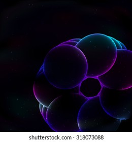 A screw-down transparent soap glowing purple fractal recurring and ever-diminishing circles. All isolated.