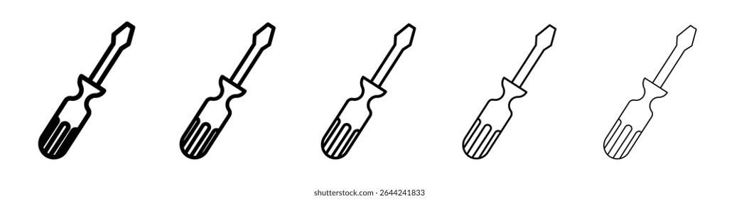 Screwdrive icon thin outline logo mark set