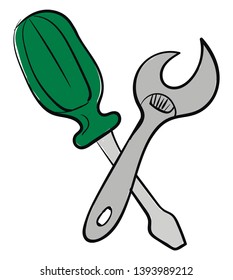 Screwdriver and ajustable wrench illustration vector on white background 