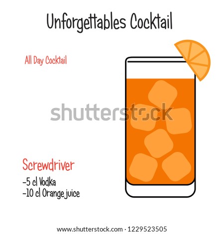 Screwdriver alcoholic cocktail vector illustration recipe isolated
